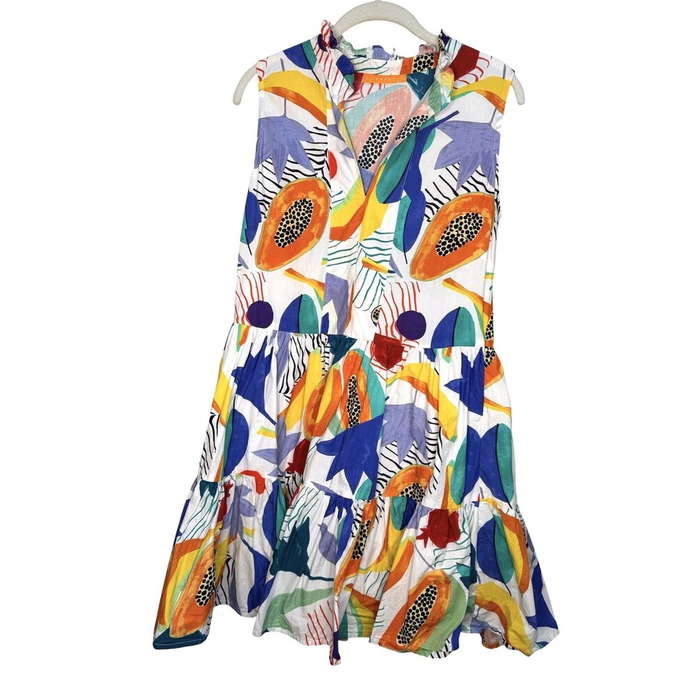 Oliphant Dress Womens Small Multicolor Floral High Neck Tiered Swing Sundress